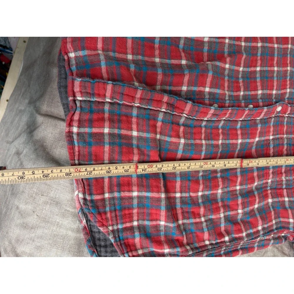 J.Crew Slim Re-Imagined Flannel Shirt Mens Large Red‎ Blue Plaid Button Down L